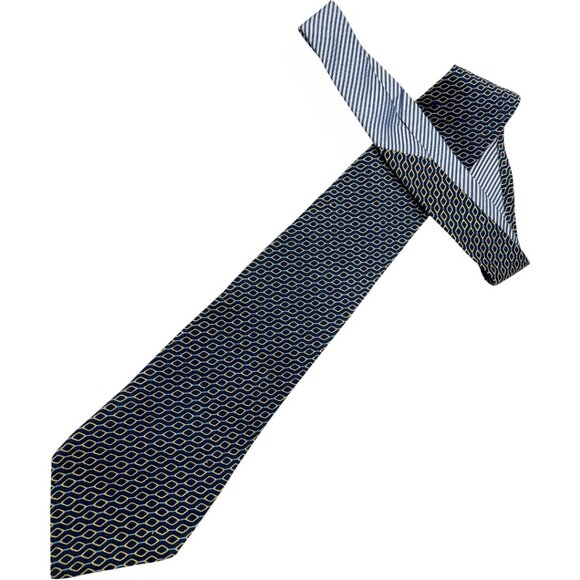Tommy Hilfiger Silk Tie Geometric Blue Gold Vintage 90's No Import Duty Fees - Picture 2 of 6